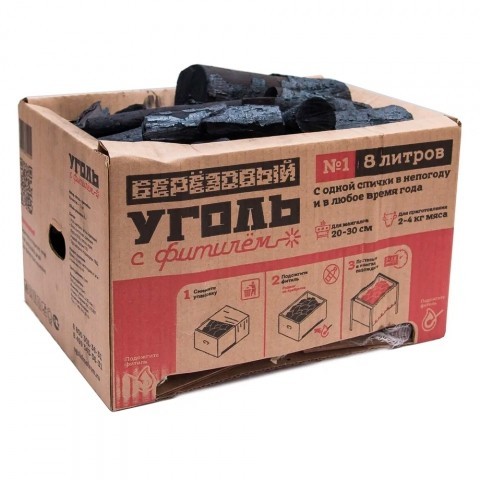 Уголь с фитилём №1 8 литров (Доставка осуществляется только совместно с Водой в 19 литровой таре)
